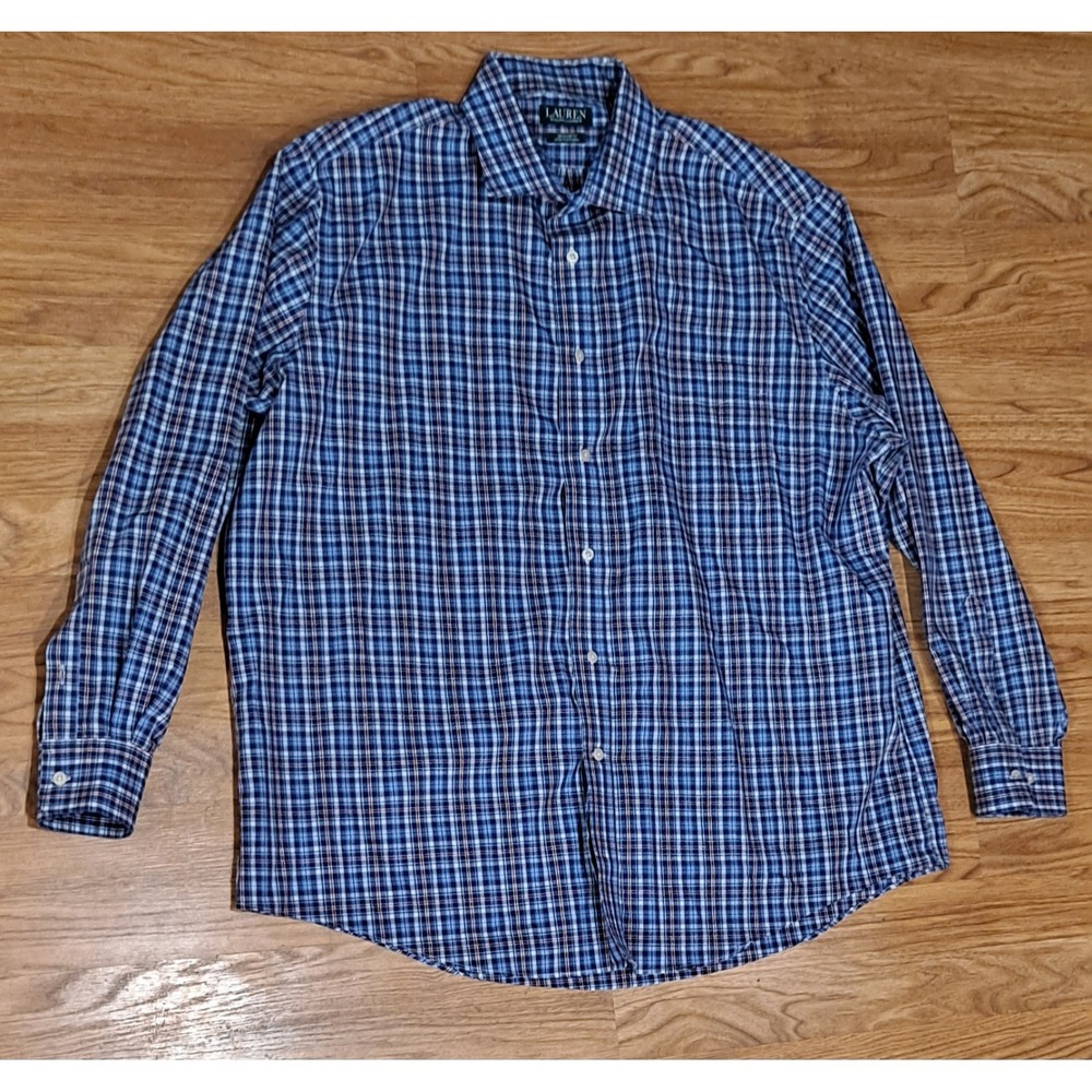 Lauren Ralph Lauren Button Up L/S Plaid Men's XXL Regular Fit Red/White/Blue‎